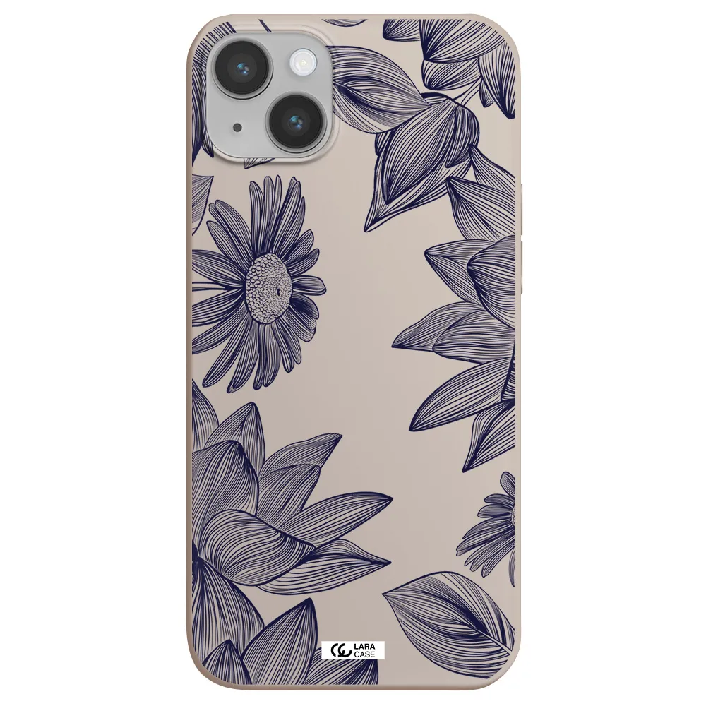 Blue Line Flower Apple iPhone 14 Silicone Stone Case