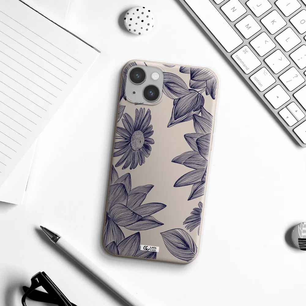 Blue Line Flower Apple iPhone 14 Silicone Stone Case