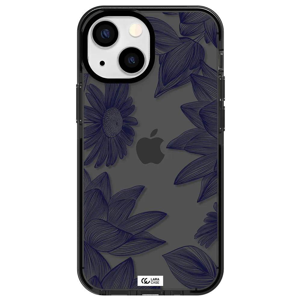 Blue Line Flower Apple iPhone 15 impact Smoke Black Case