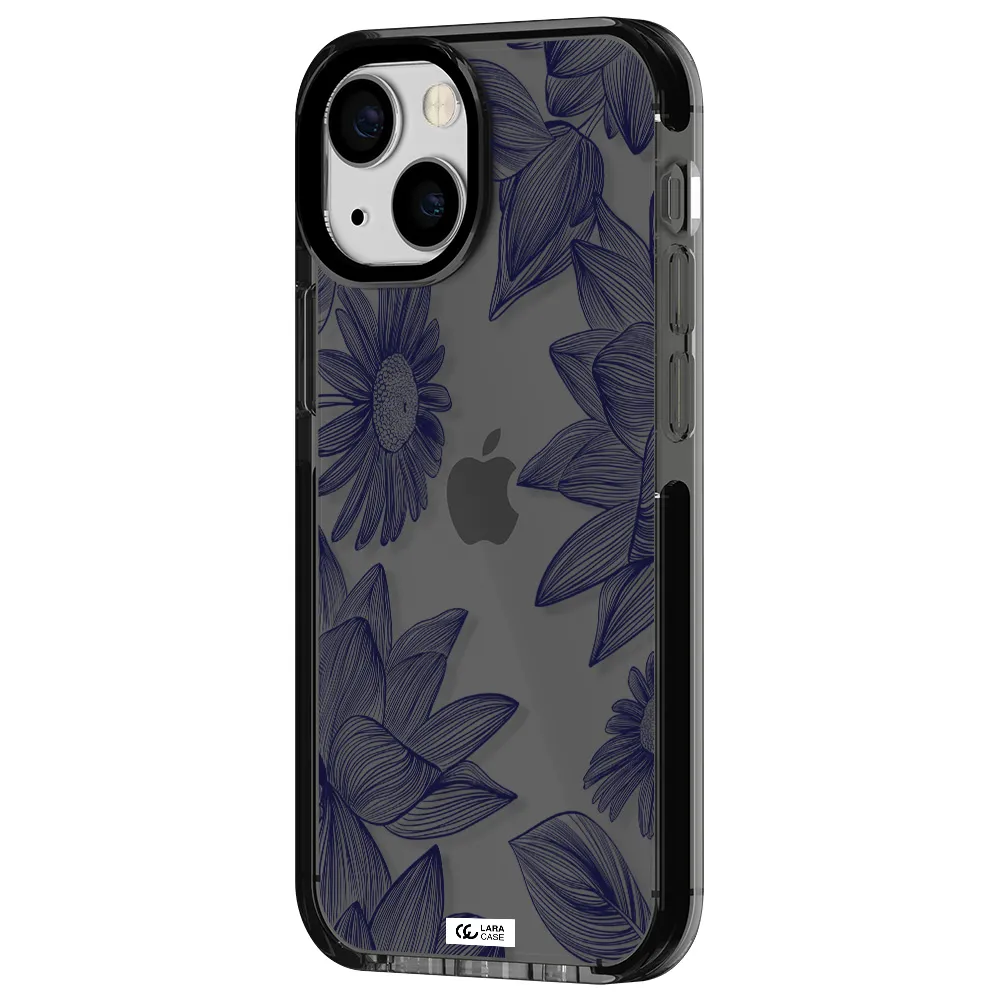 Blue Line Flower Apple iPhone 15 impact Smoke Black Case
