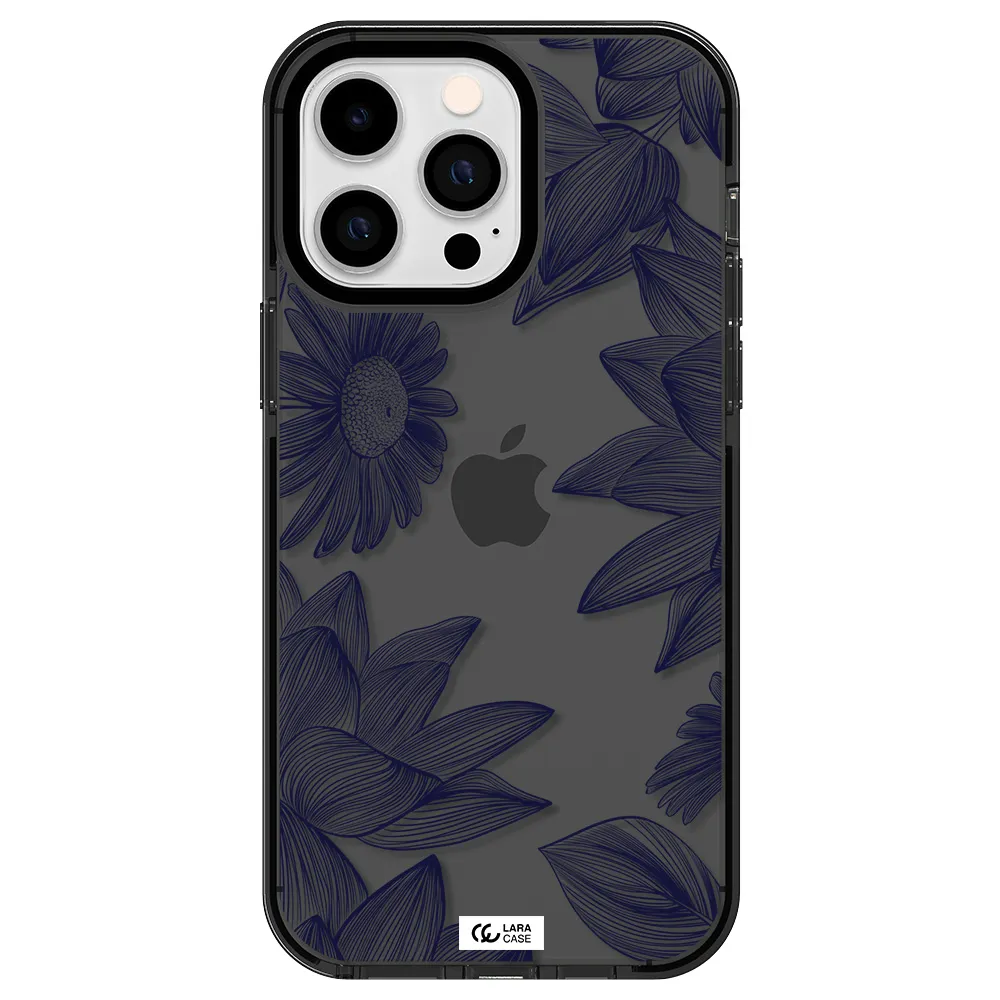 Blue Line Flower Apple iPhone 15 Pro Max impact Smoke Black Case