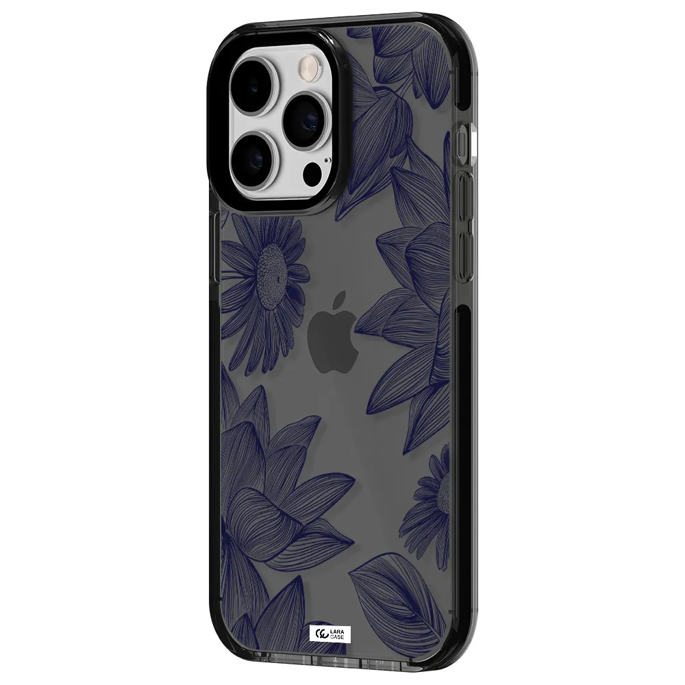 Blue Line Flower Apple iPhone 15 Pro Max impact Smoke Black Case