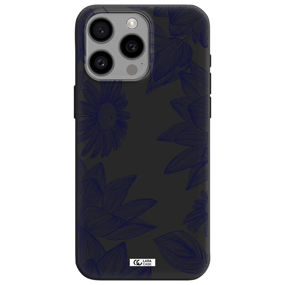 Blue Line Flower Apple Iphone 15 Pro max Silicone black Case