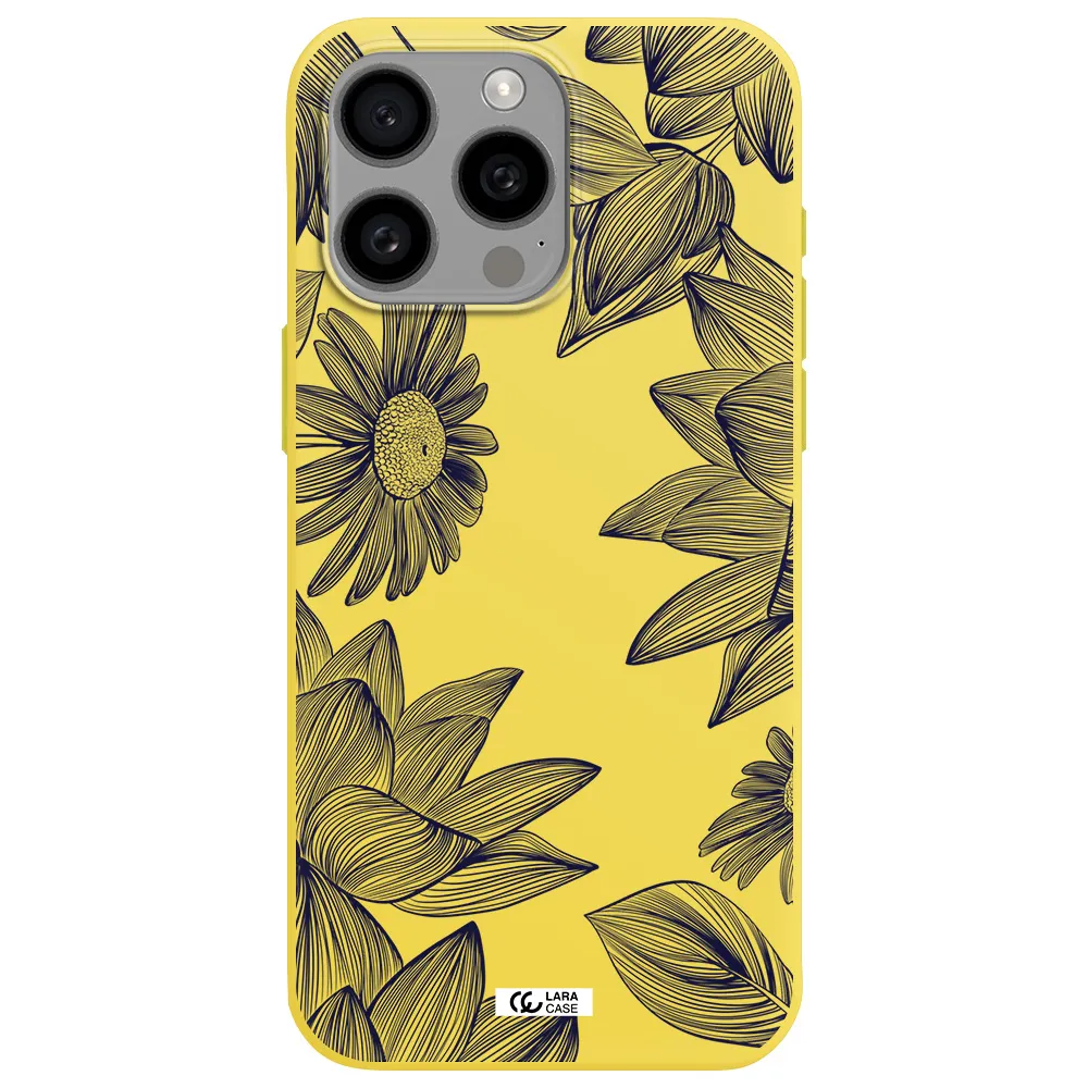 Blue Line Flower Apple Iphone 15 Pro max Silicone canary yellow Case