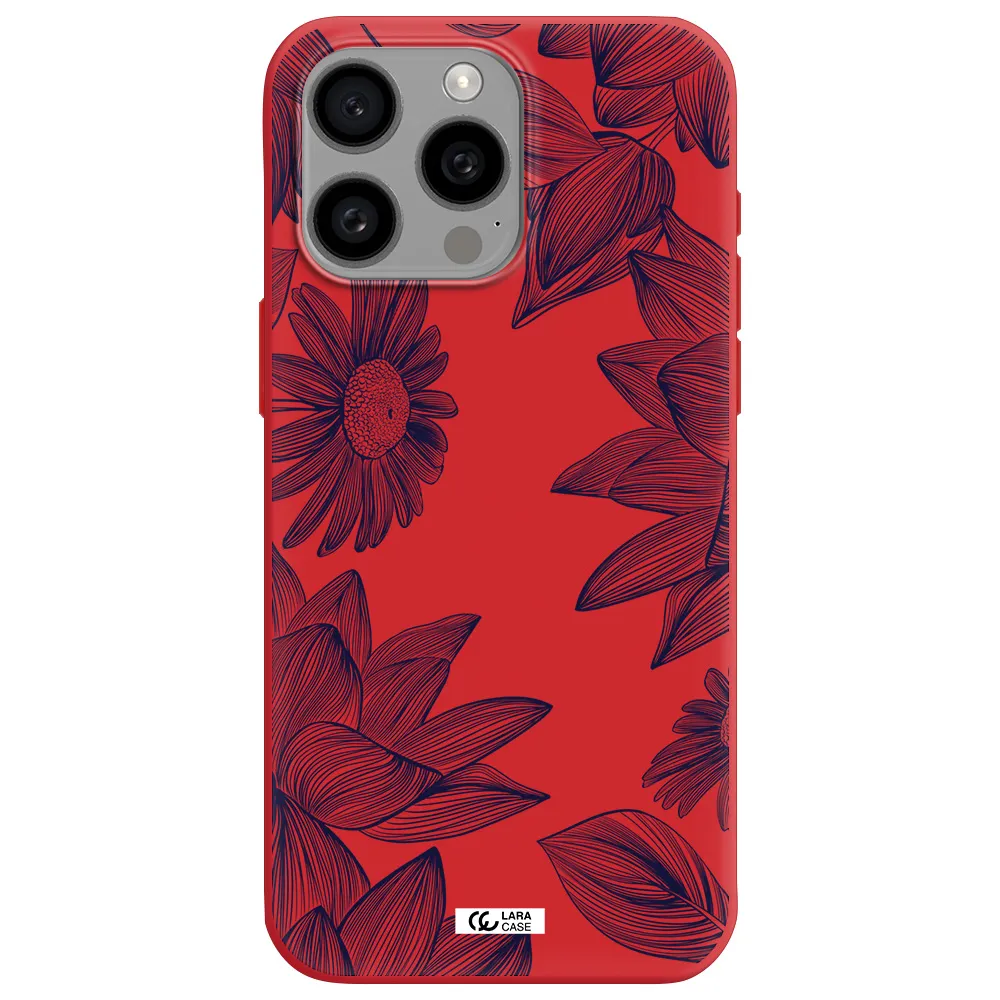 Blue Line Flower Apple Iphone 15 Pro Max Silicone Imperial Red Case