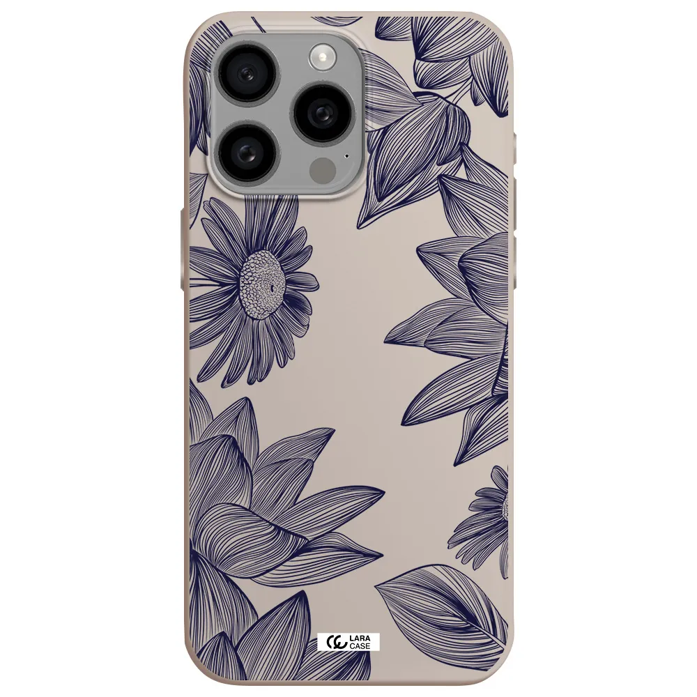 Blue Line Flower Apple Iphone 15 Pro max Silicone Stone Case