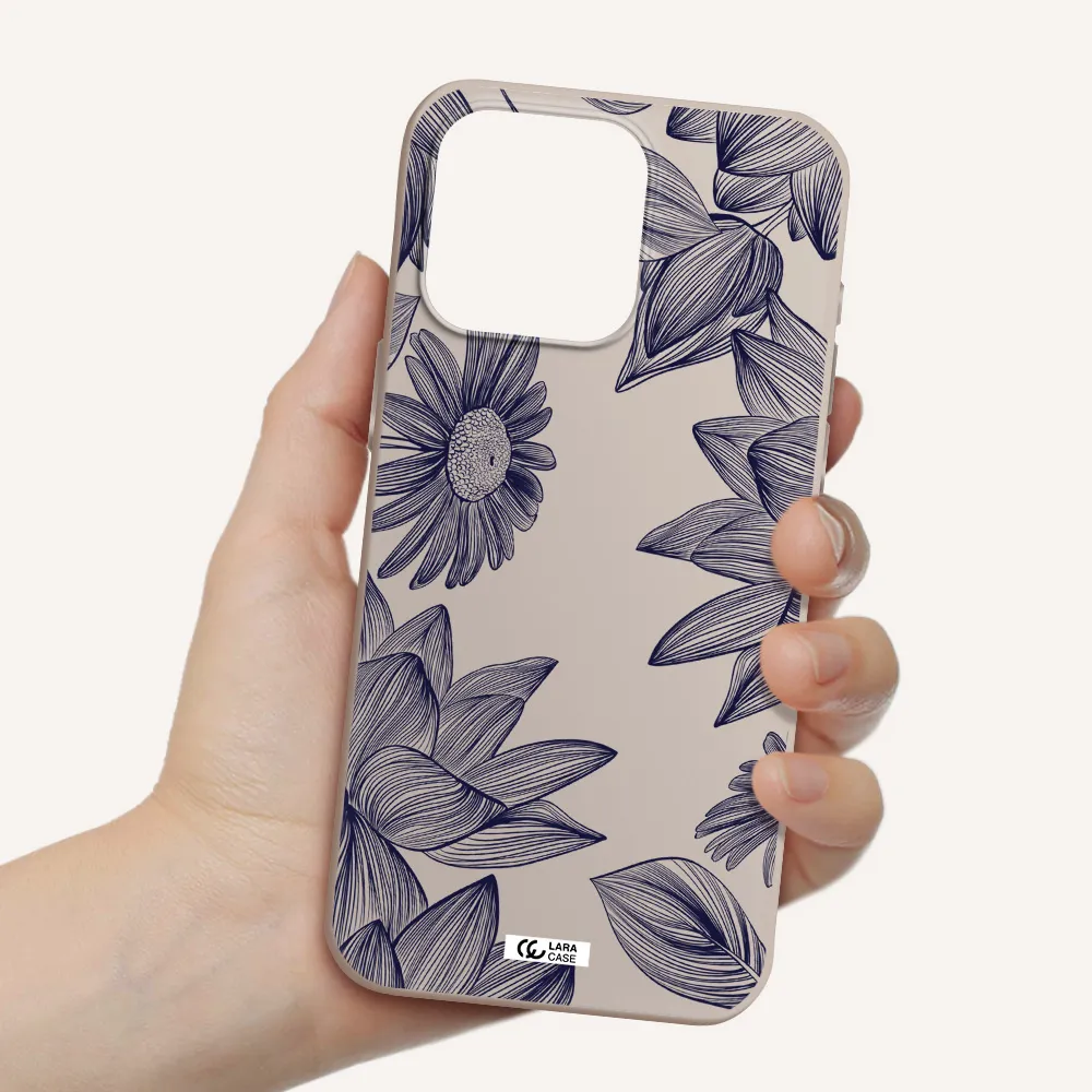 Blue Line Flower Apple Iphone 15 Pro max Silicone Stone Case