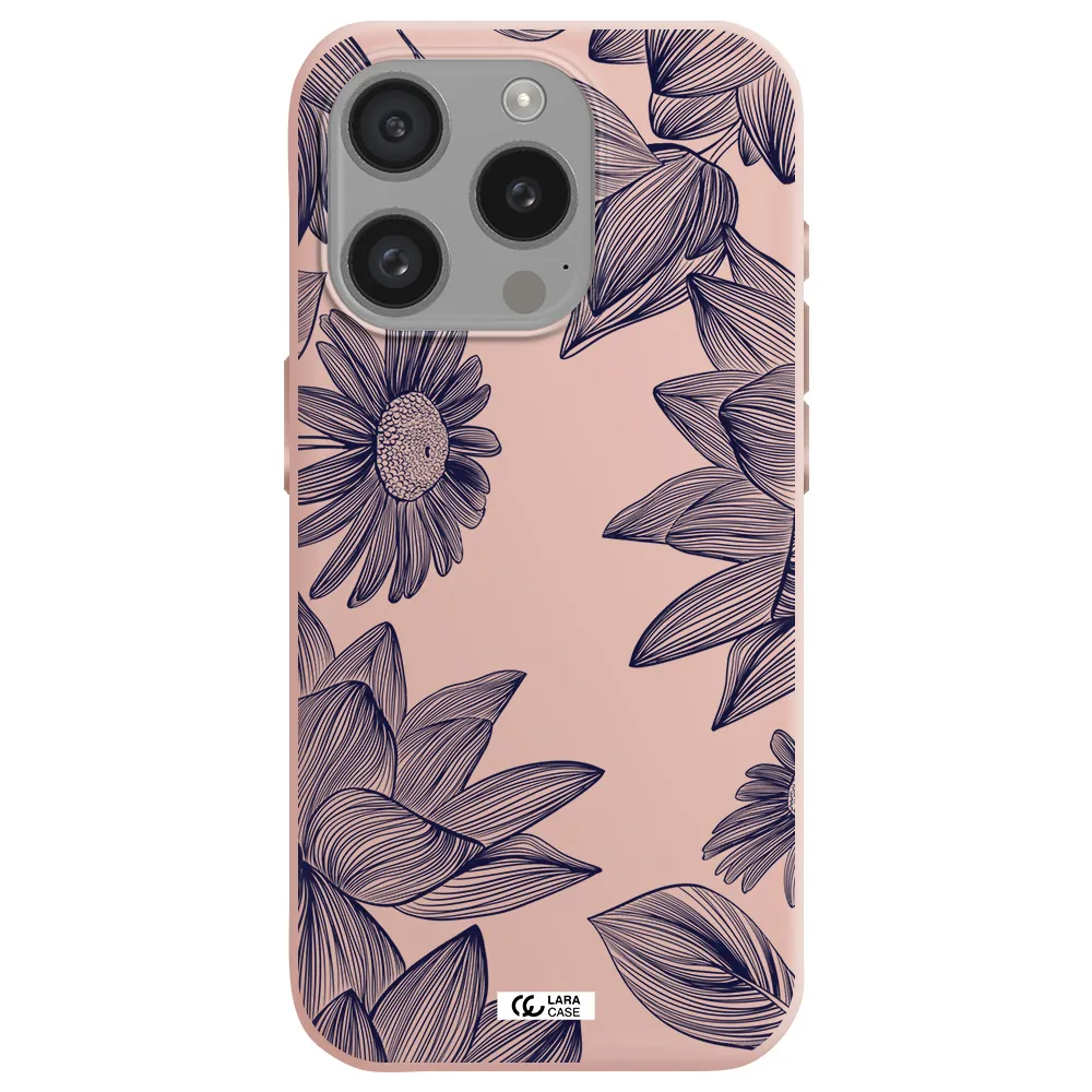 Blue Line Flower Apple Iphone 15 Pro Silicone Pastel Pink Case