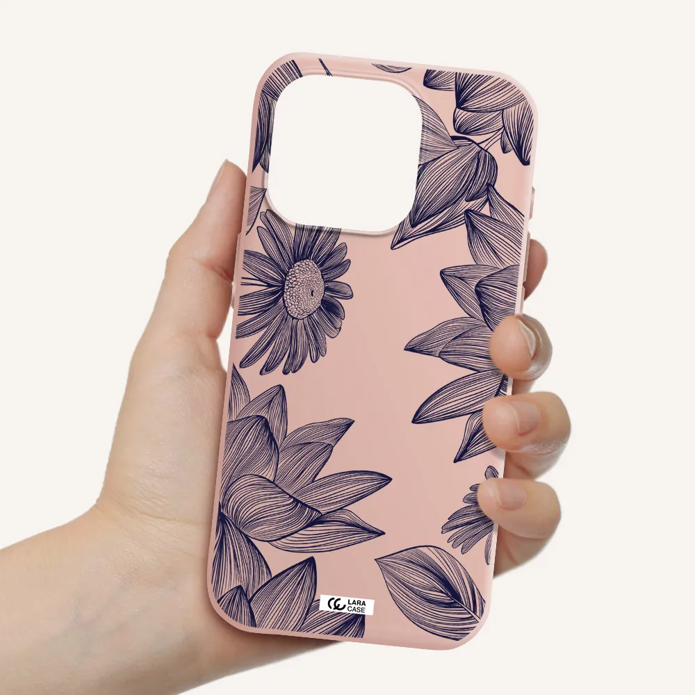 Blue Line Flower Apple Iphone 15 Pro Silicone Pastel Pink Case