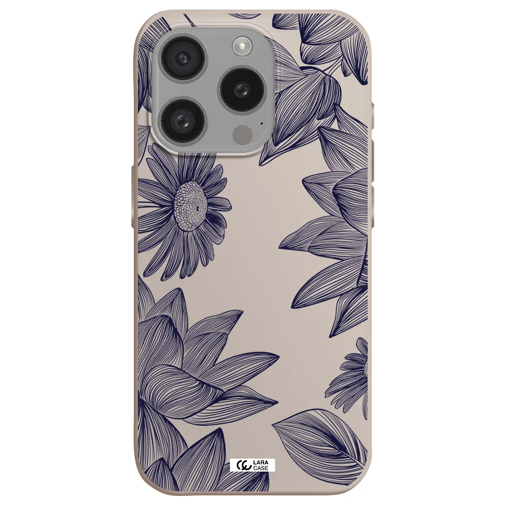 Blue Line Flower Apple Iphone 15 Pro Silicone Stone Case