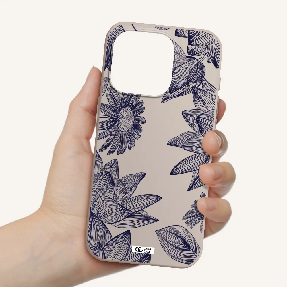 Blue Line Flower Apple Iphone 15 Pro Silicone Stone Case