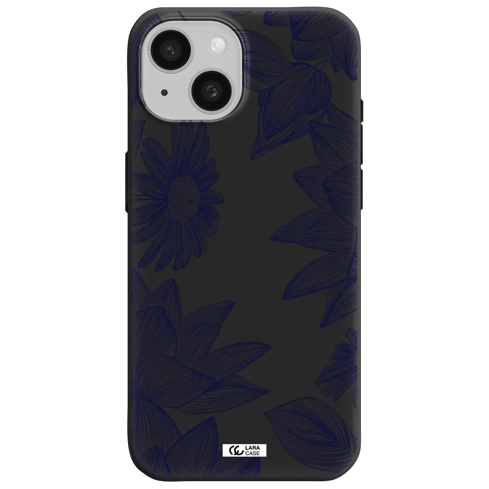 Blue Line Flower Apple iPhone 15 Silicone black Case