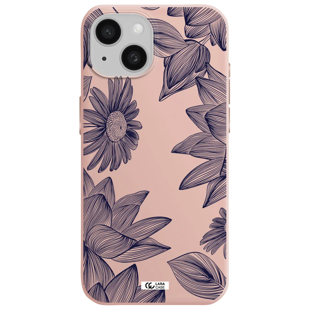 Blue Line Flower Apple Iphone 15 Silicone Pastel Pink Case