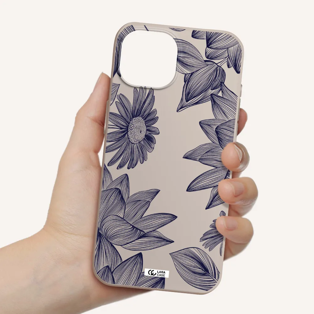Blue Line Flower Apple iPhone 15 Silicone Stone Case