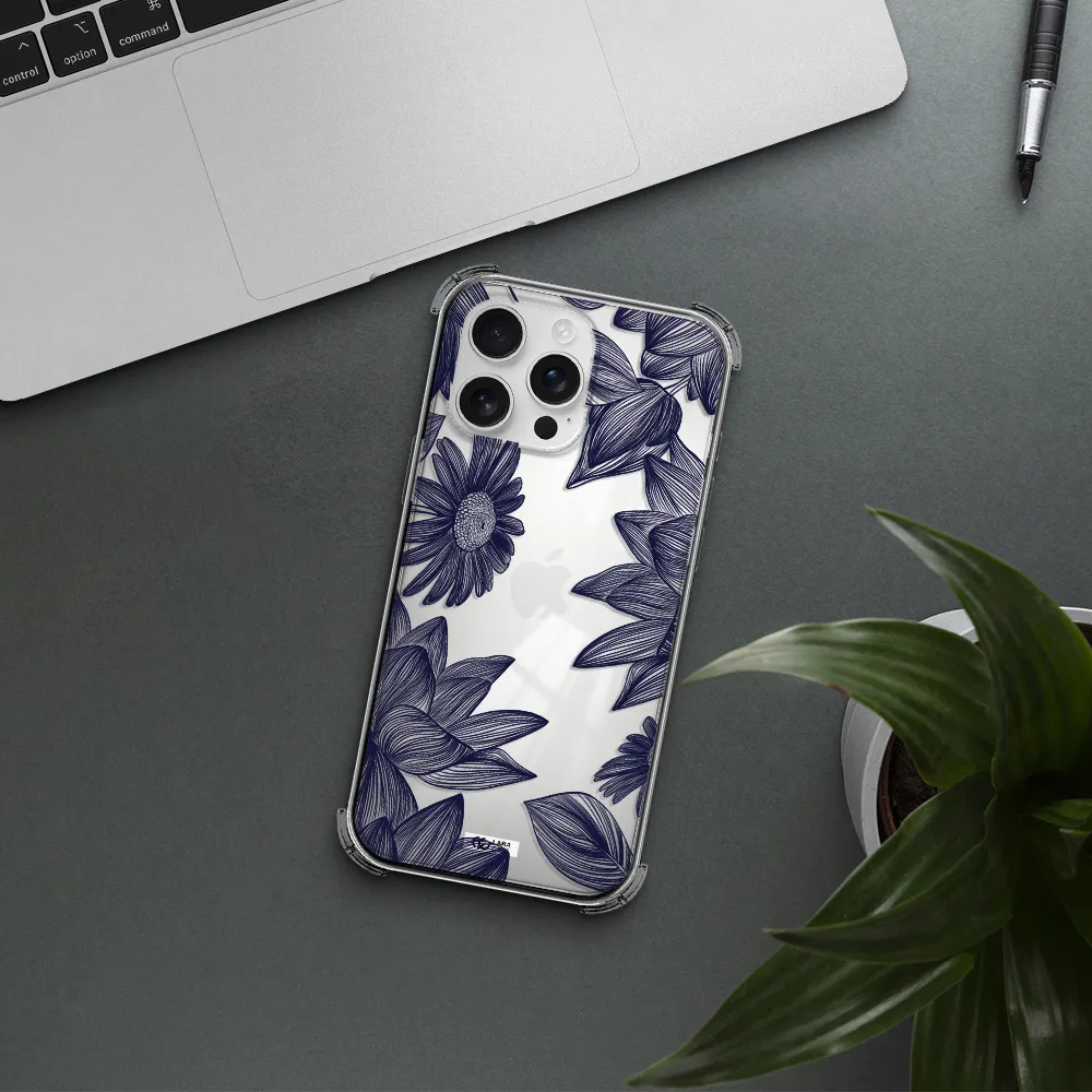 Blue Line Flower Apple Iphone 16 Pro Max Clear Pc Case