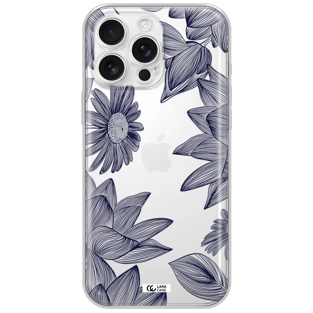 Blue Line Flower Apple Iphone 16 Pro Max Clear Tpu Case