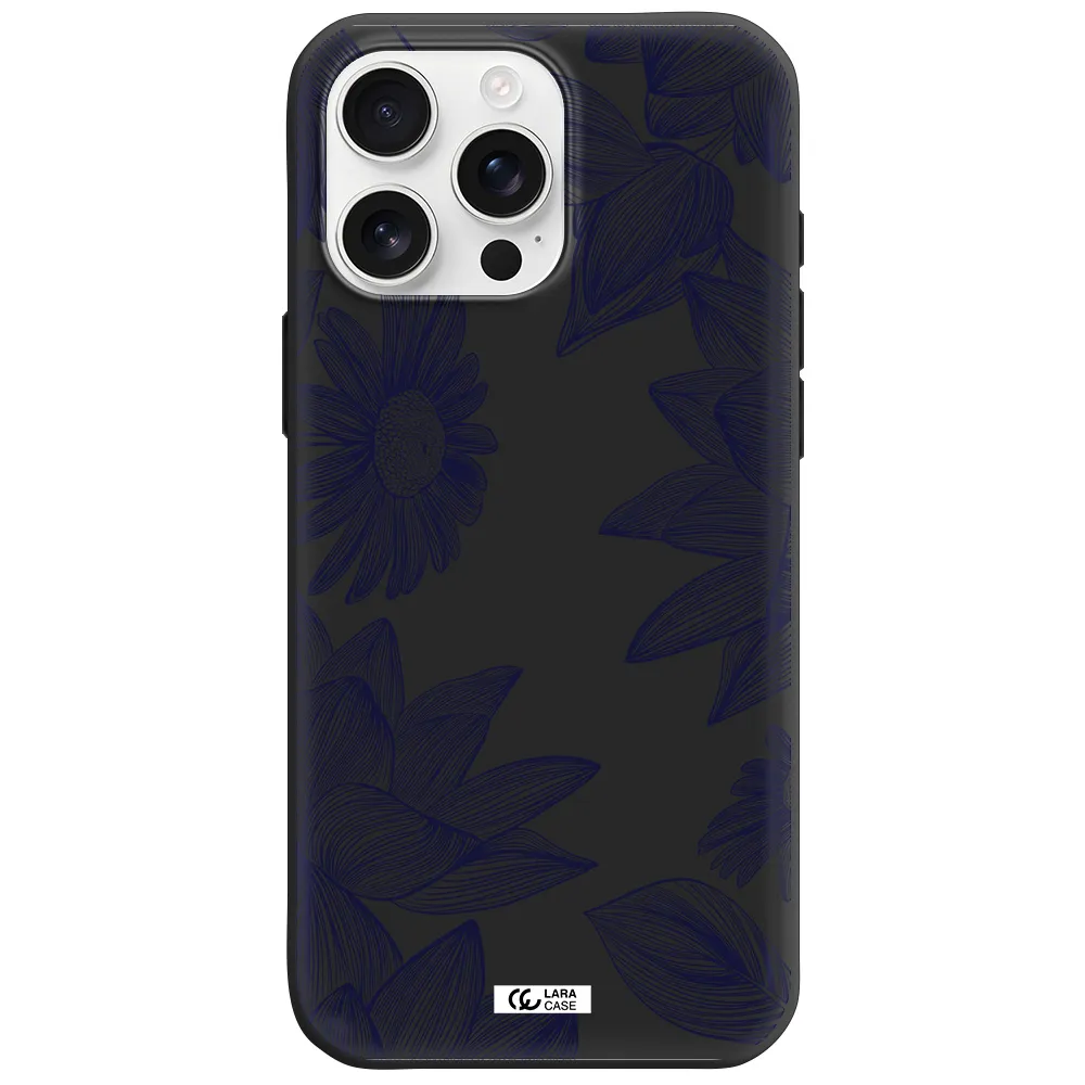 Blue Line Flower Apple Iphone 16 Pro Max Silicone Black Case