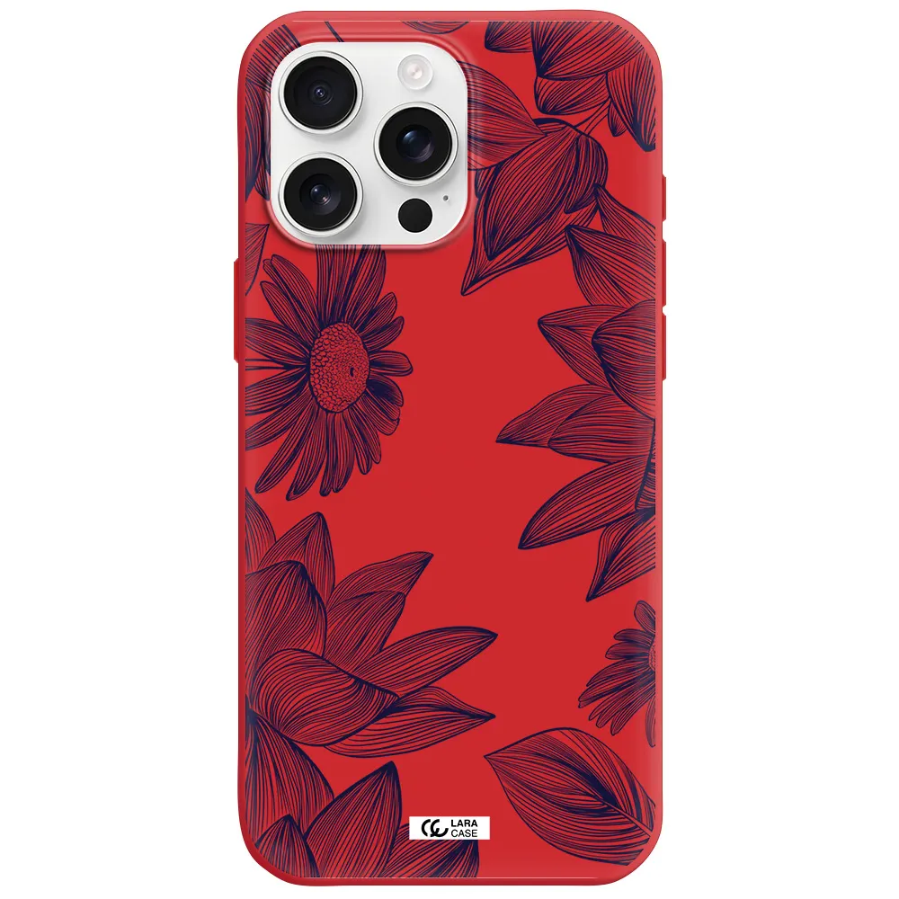 Blue Line Flower Apple Iphone 16 Pro Max Silicone Imperial Red Case