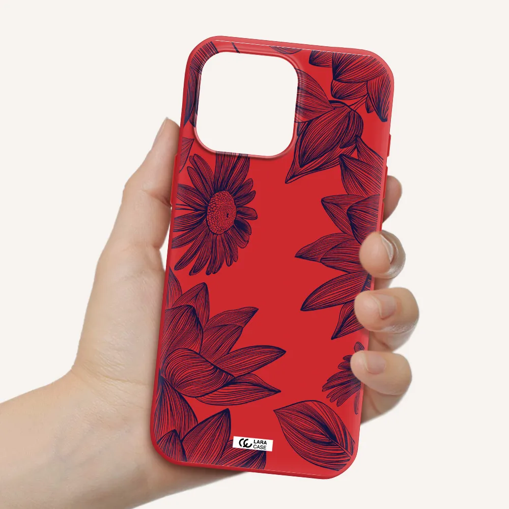 Blue Line Flower Apple Iphone 16 Pro Max Silicone Imperial Red Case