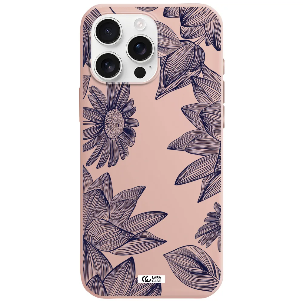 Blue Line Flower Apple Iphone 16 Pro Max Silicone Pastel Pink Case