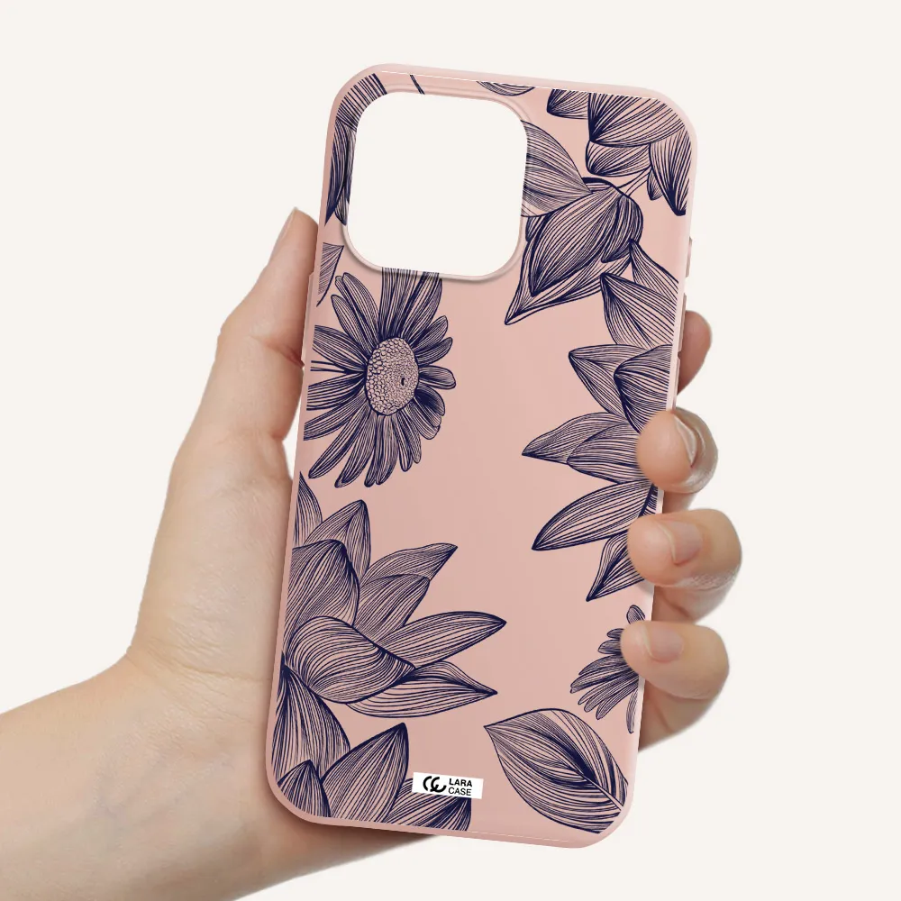 Blue Line Flower Apple Iphone 16 Pro Max Silicone Pastel Pink Case