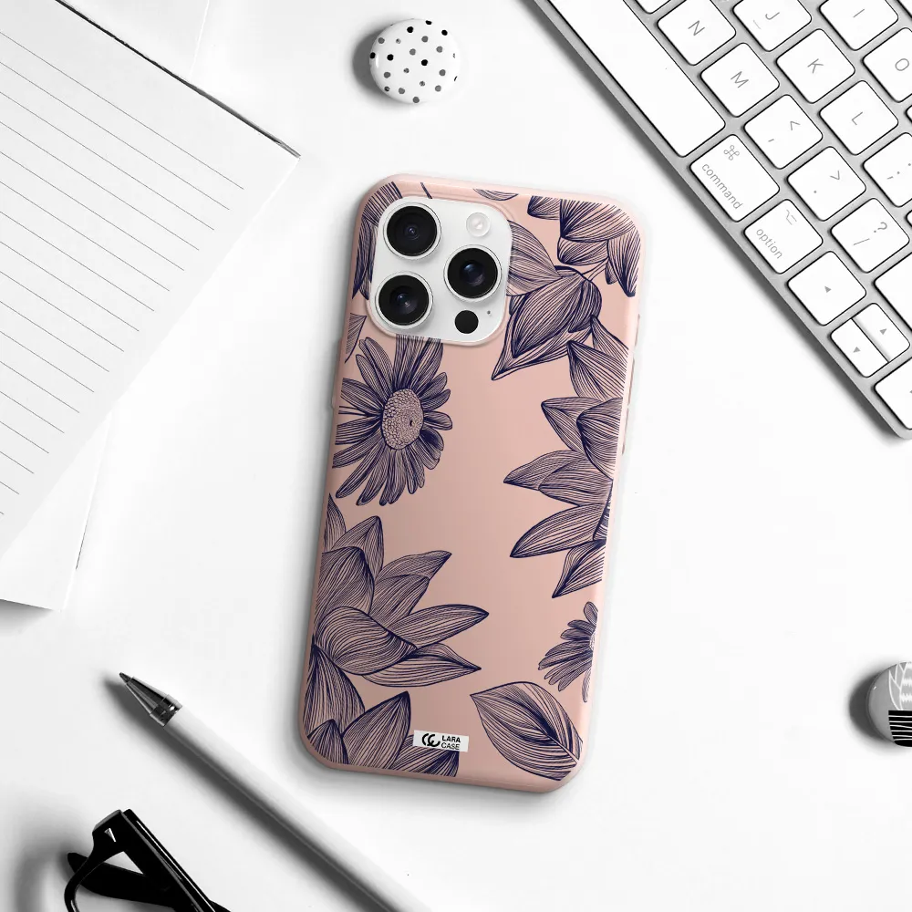 Blue Line Flower Apple Iphone 16 Pro Max Silicone Pastel Pink Case