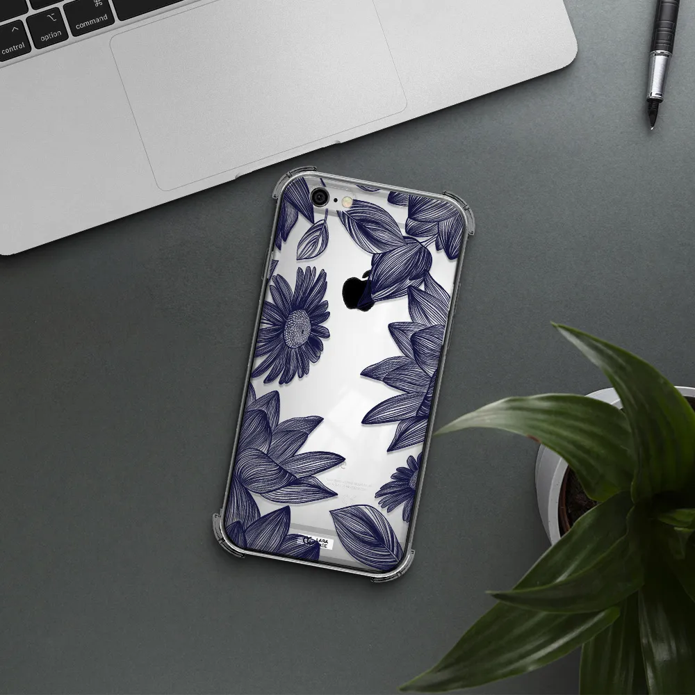 Blue Line Flower Apple iPhone 6 Clear PC Case