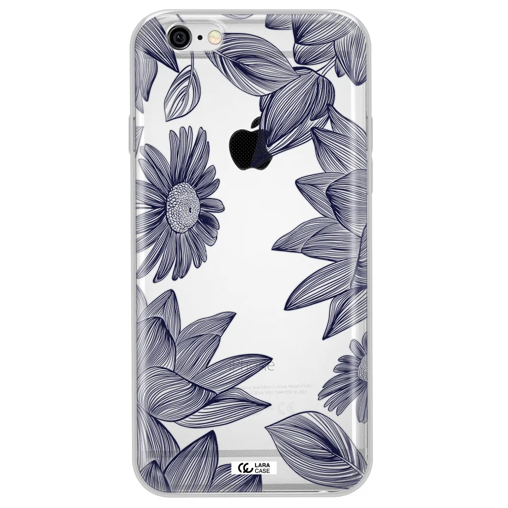 Blue Line Flower Apple iPhone 6 Clear TPU Case