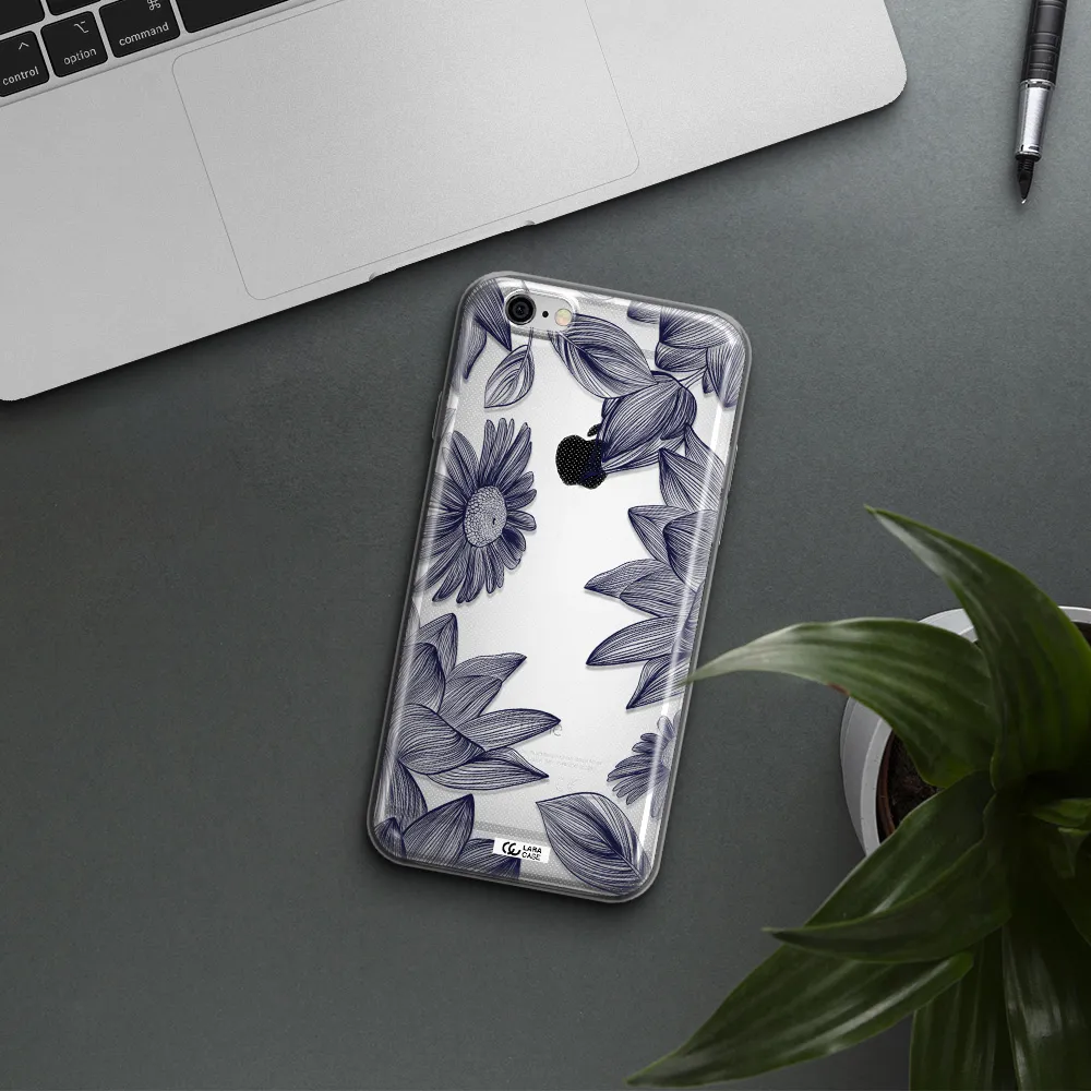 Blue Line Flower Apple iPhone 6 Clear TPU Case
