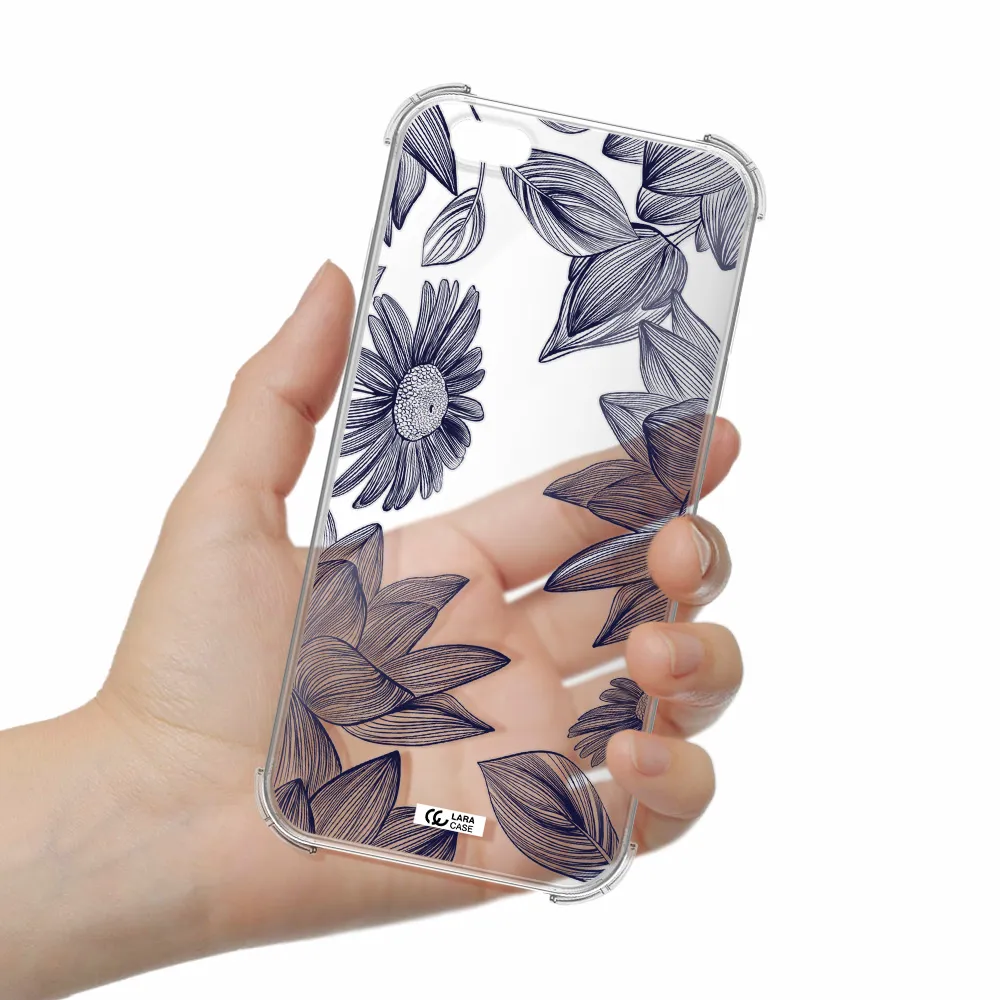 Blue Line Flower Apple iPhone 6 plus Clear PC Case