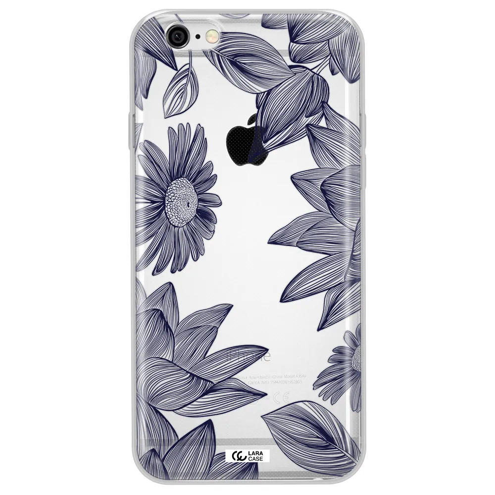 Blue Line Flower Apple iPhone 6 plus Clear TPU Case