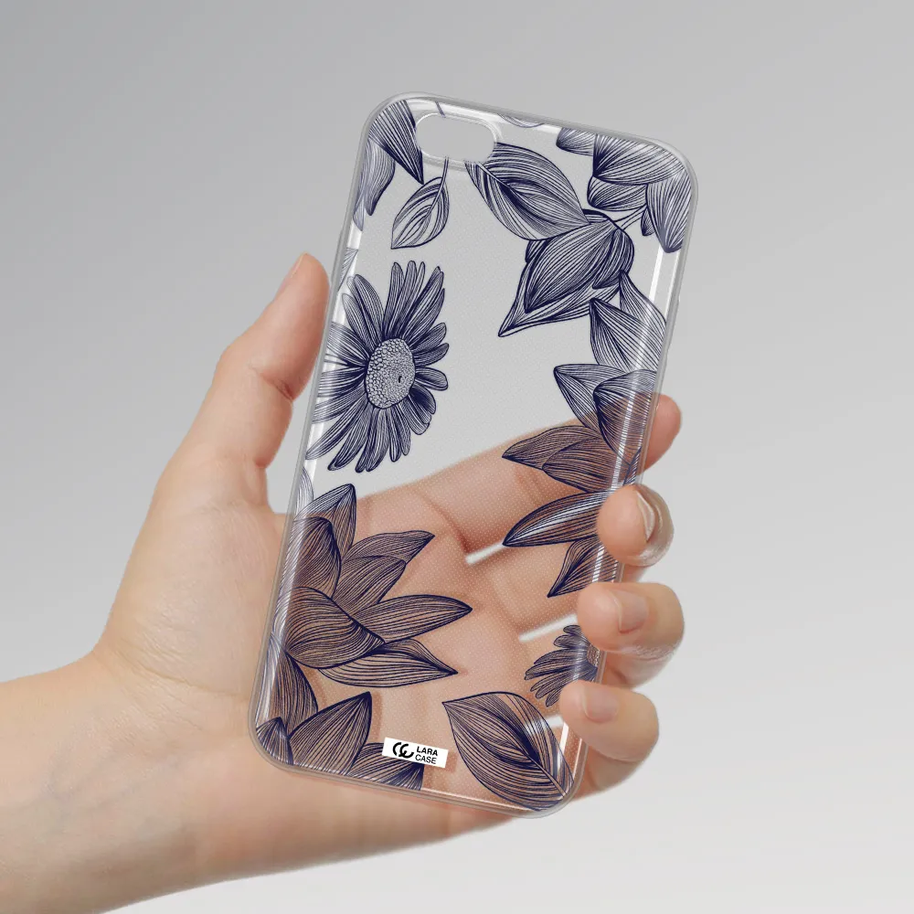 Blue Line Flower Apple iPhone 6 plus Clear TPU Case