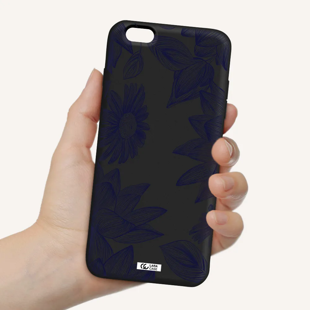 Blue Line Flower Apple iPhone 6 plus Silicone black Case