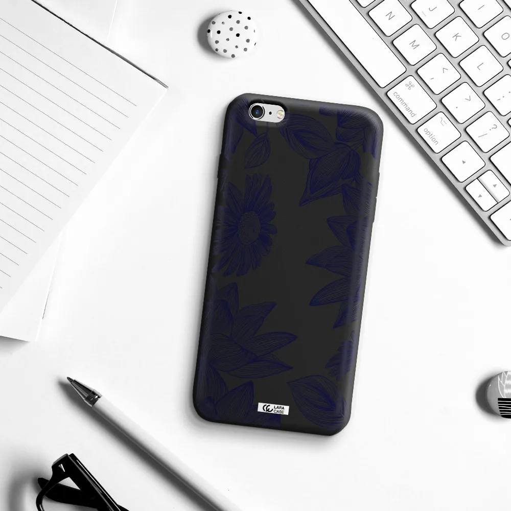 Blue Line Flower Apple iPhone 6 plus Silicone black Case