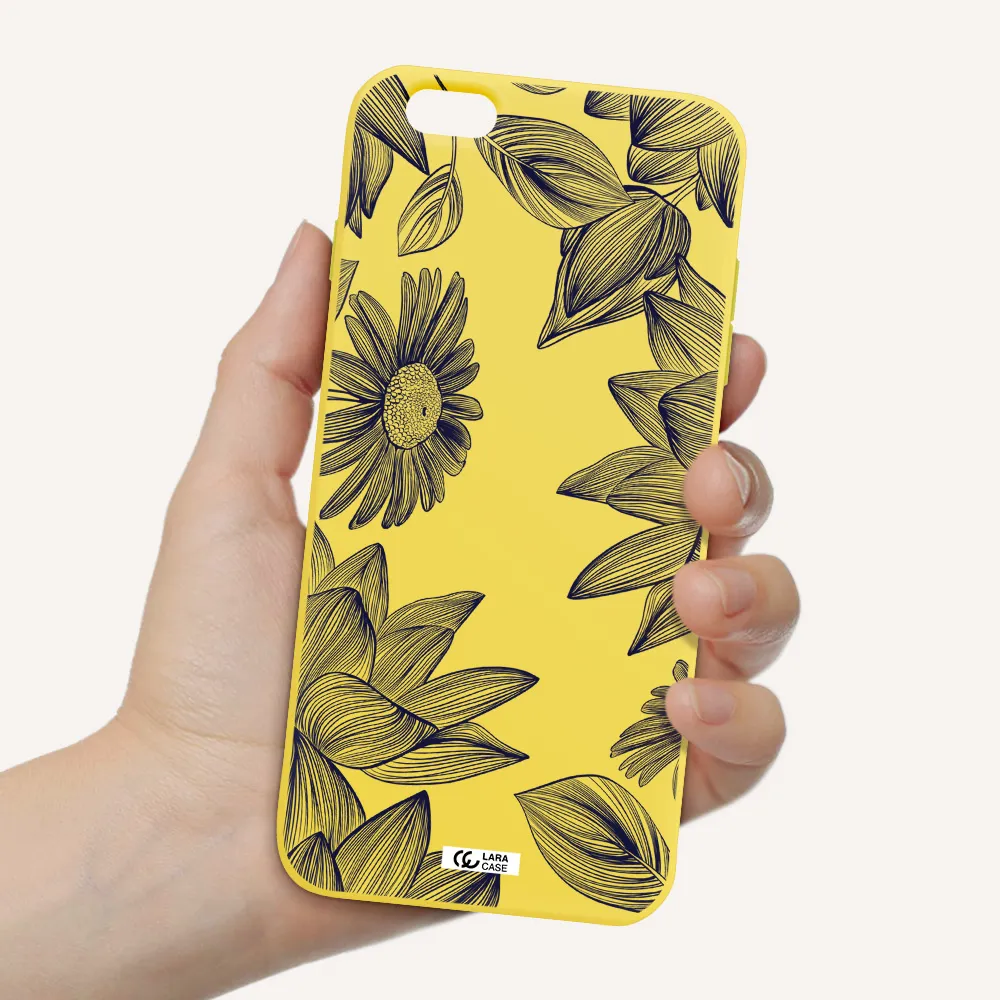 Blue Line Flower Apple iPhone 6 plus Silicone canary yellow Case