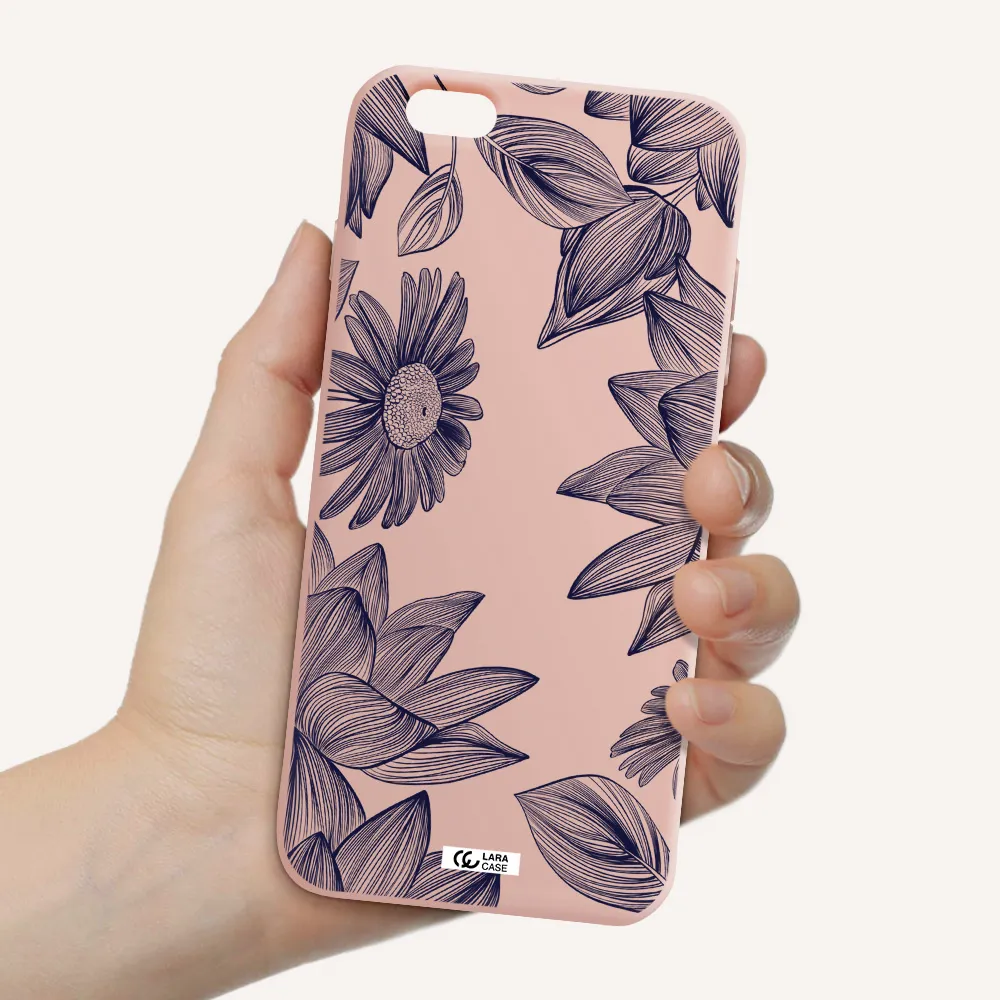 Blue Line Flower Apple iPhone 6 plus Silicone pastel pink Case