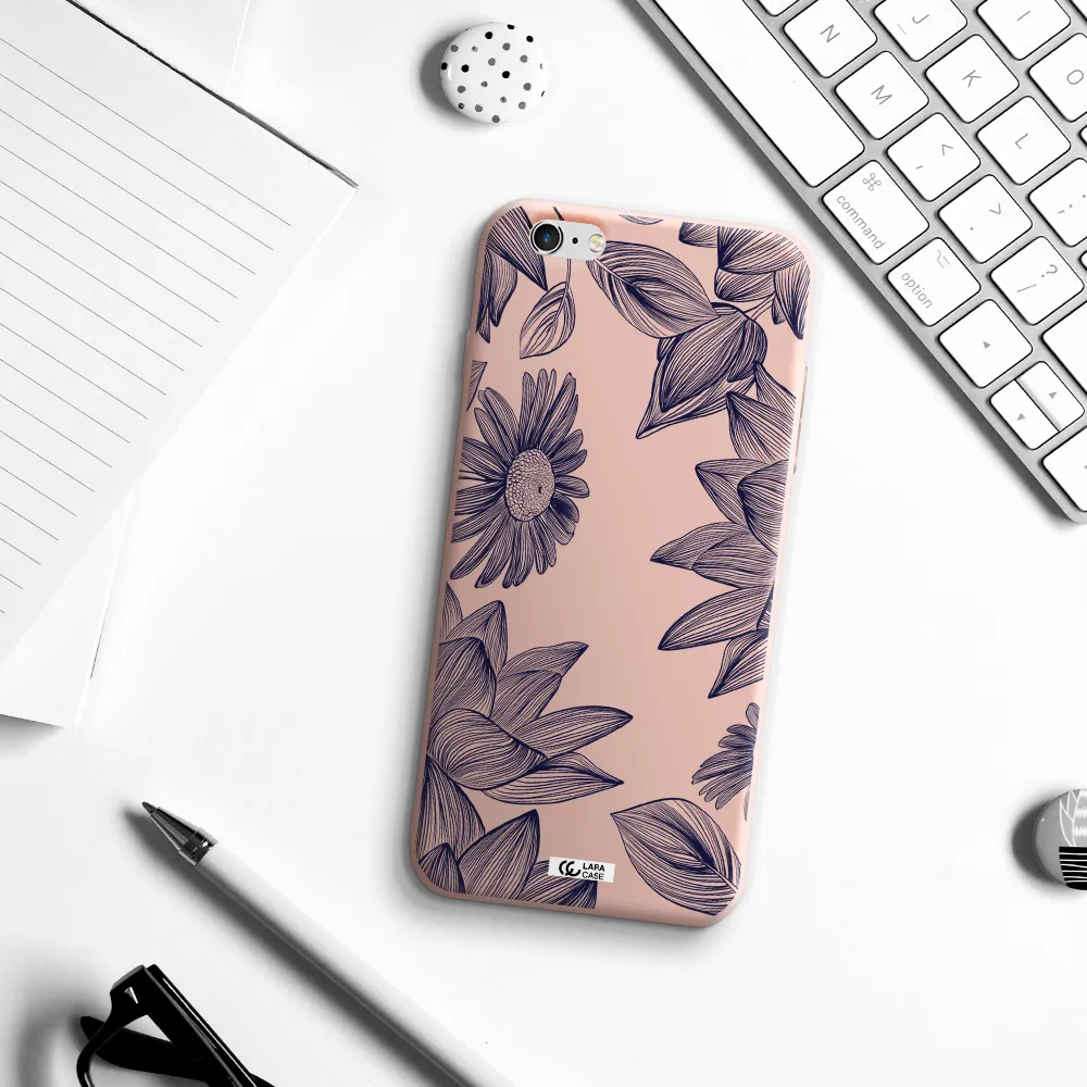 Blue Line Flower Apple iPhone 6 plus Silicone pastel pink Case