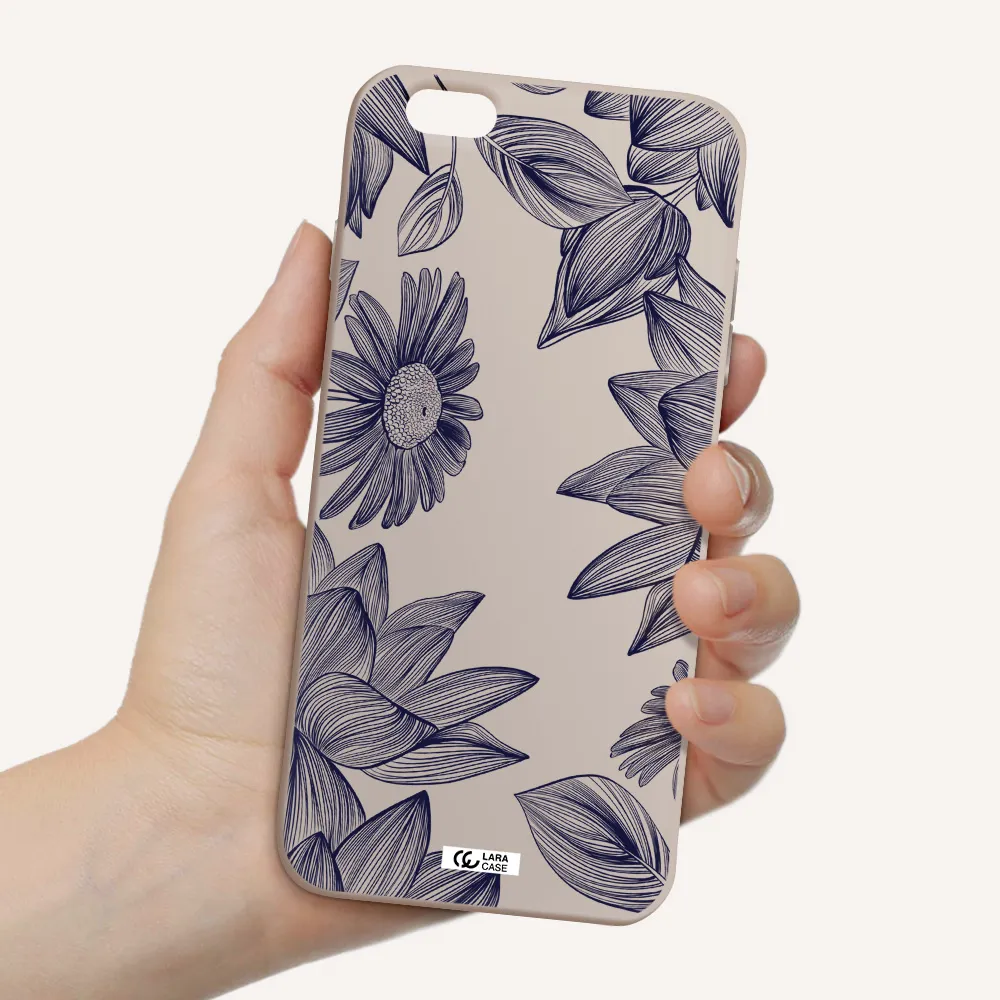 Blue Line Flower Apple iPhone 6 plus Silicone Stone Case