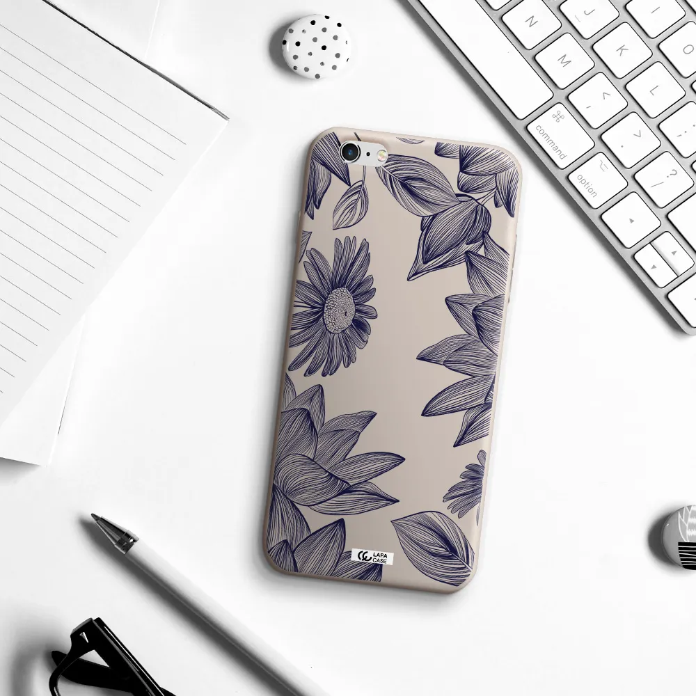 Blue Line Flower Apple iPhone 6 plus Silicone Stone Case
