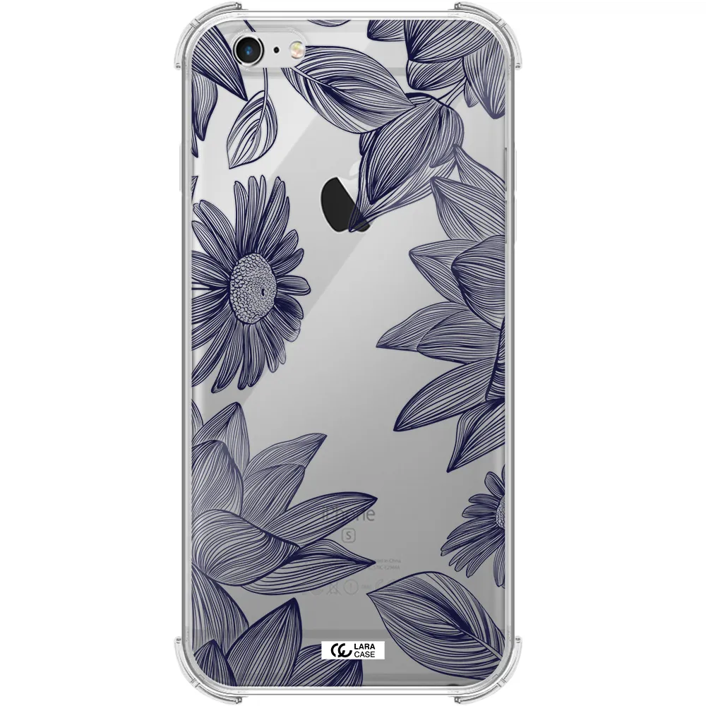 Blue Line Flower Apple iPhone 6 s plus Clear PC Case