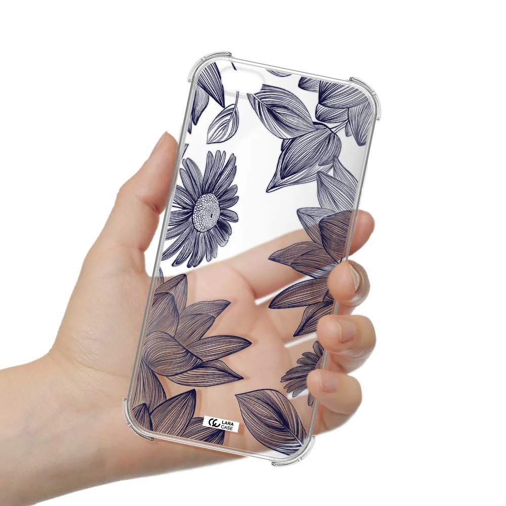 Blue Line Flower Apple iPhone 6 s plus Clear PC Case