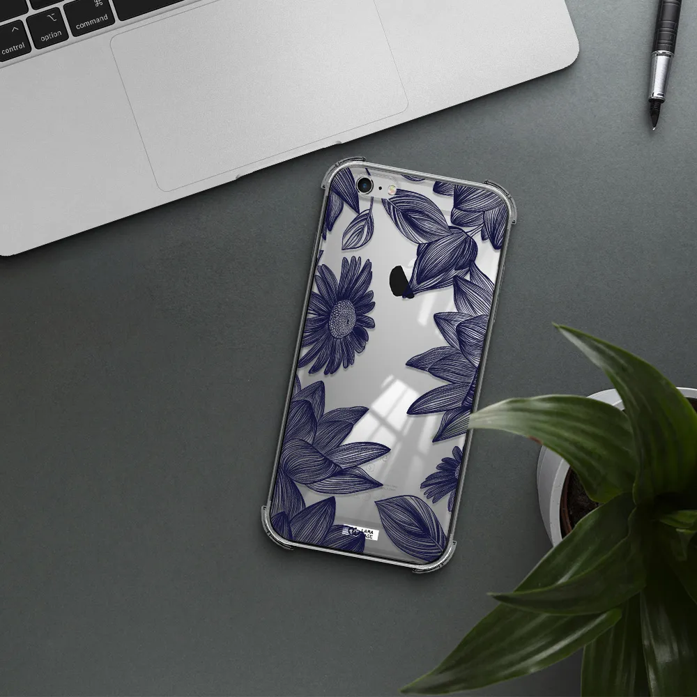 Blue Line Flower Apple iPhone 6 s plus Clear PC Case