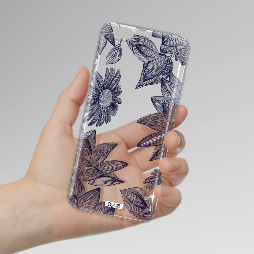 Blue Line Flower Apple iPhone 6 s plus Clear TPU Case