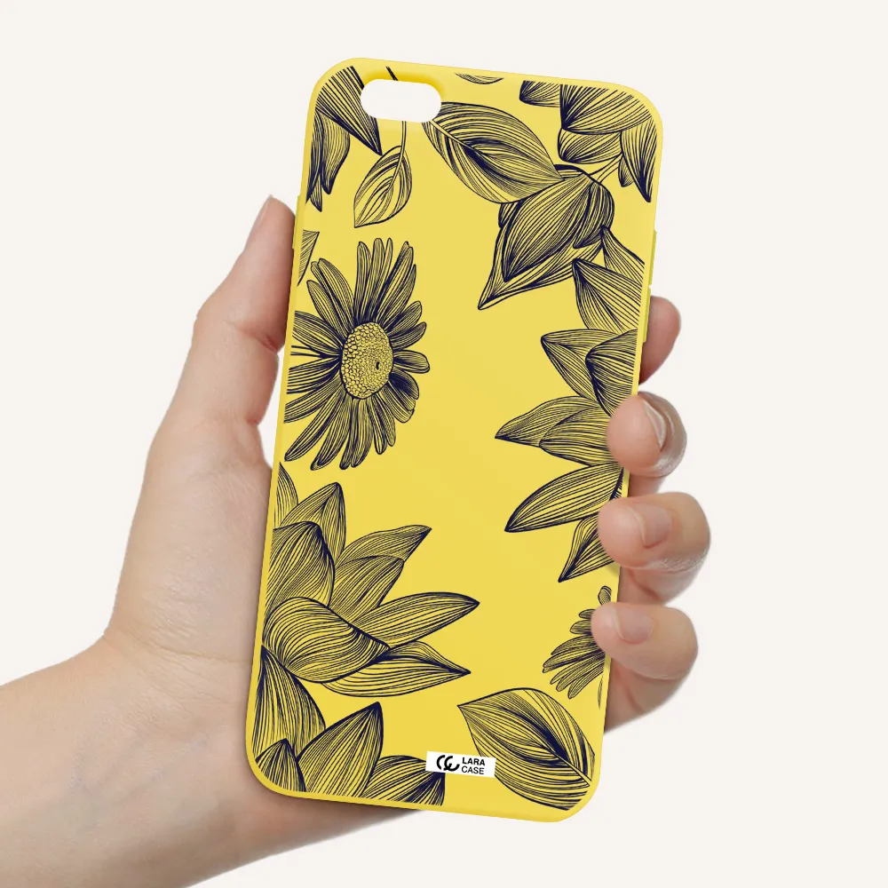 Blue Line Flower Apple iPhone 6 s plus Silicone canary yellow Case