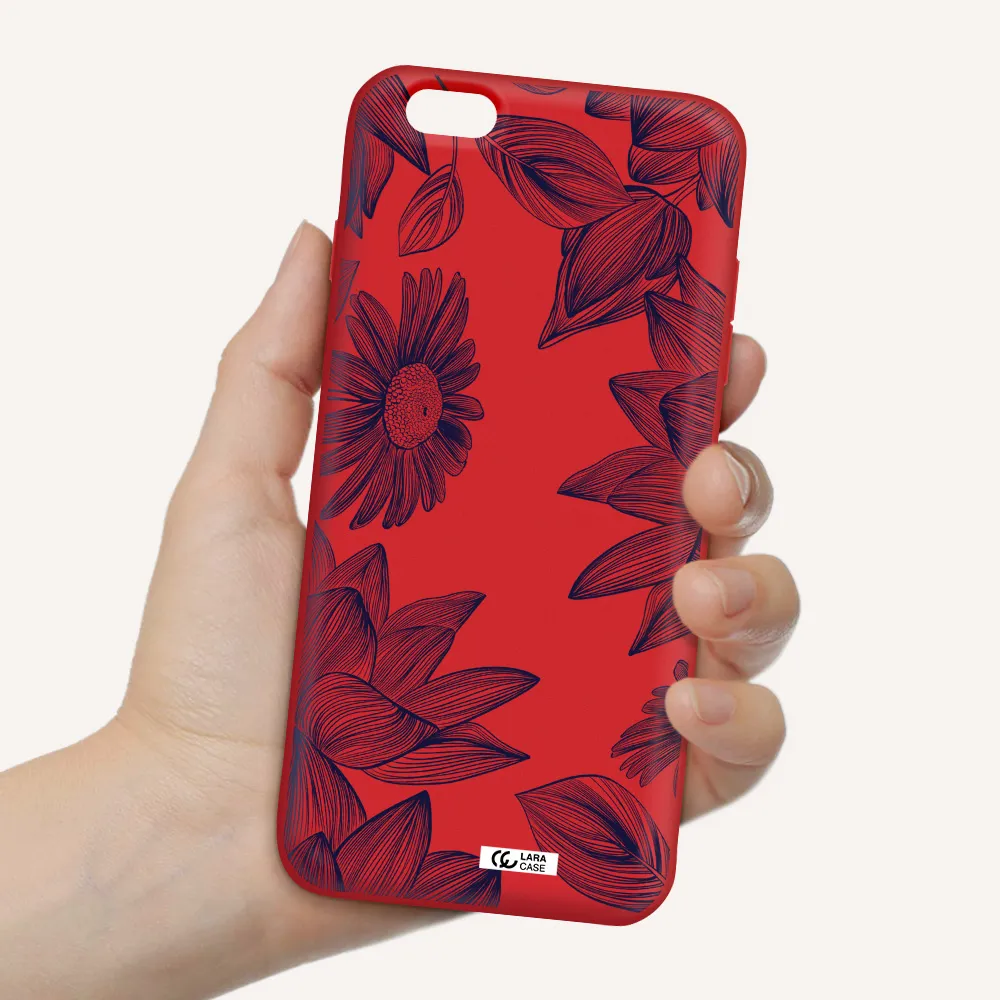 Blue Line Flower Apple iPhone 6 s plus Silicone Imperial Red Case