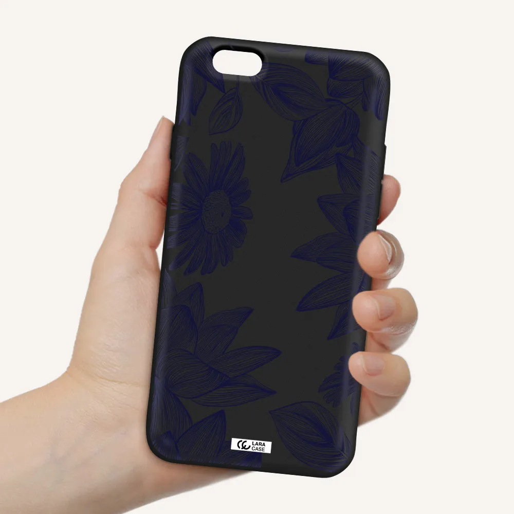 Blue Line Flower Apple iPhone 6 Silicone black Case