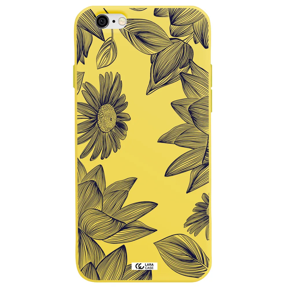 Blue Line Flower Apple iPhone 6 Silicone canary yellow Case