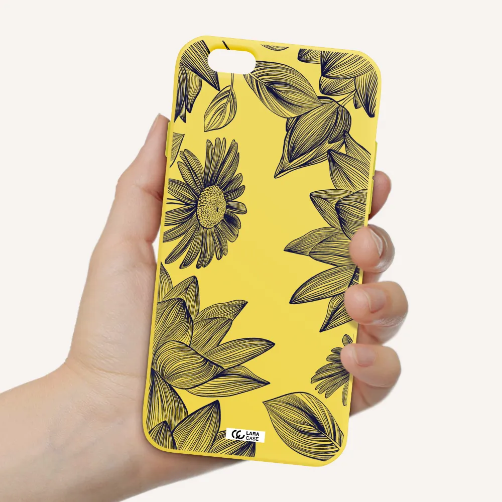 Blue Line Flower Apple iPhone 6 Silicone canary yellow Case