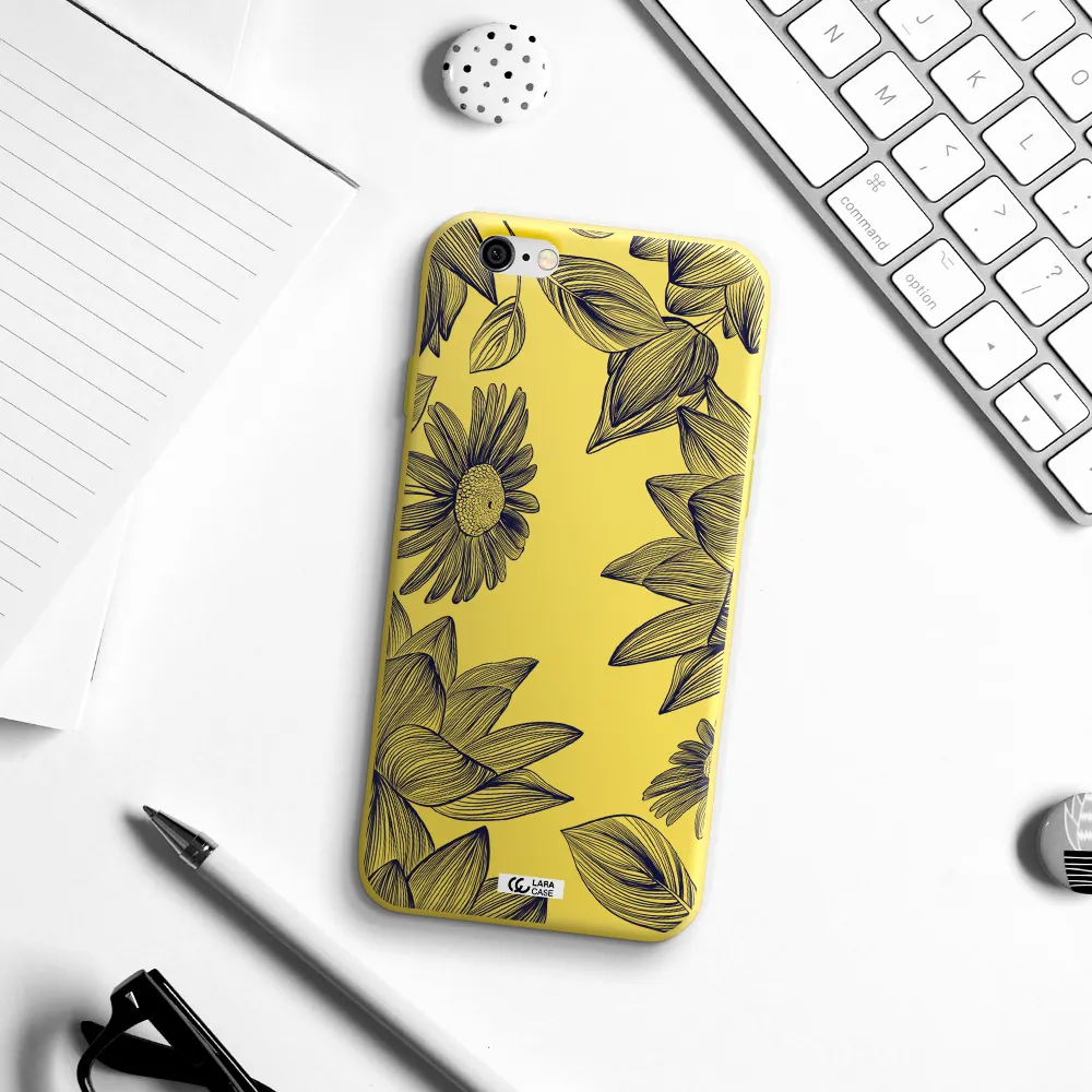 Blue Line Flower Apple iPhone 6 Silicone canary yellow Case
