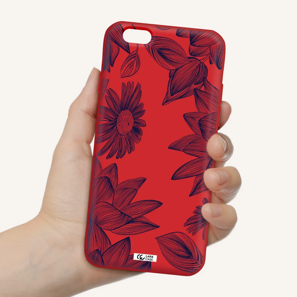 Blue Line Flower Apple iPhone 6 Silicone Imperial Red Case